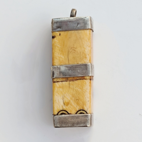 Antique Bone Tribal Pendant with Sterling Silver Detail - Picture 7 of 7